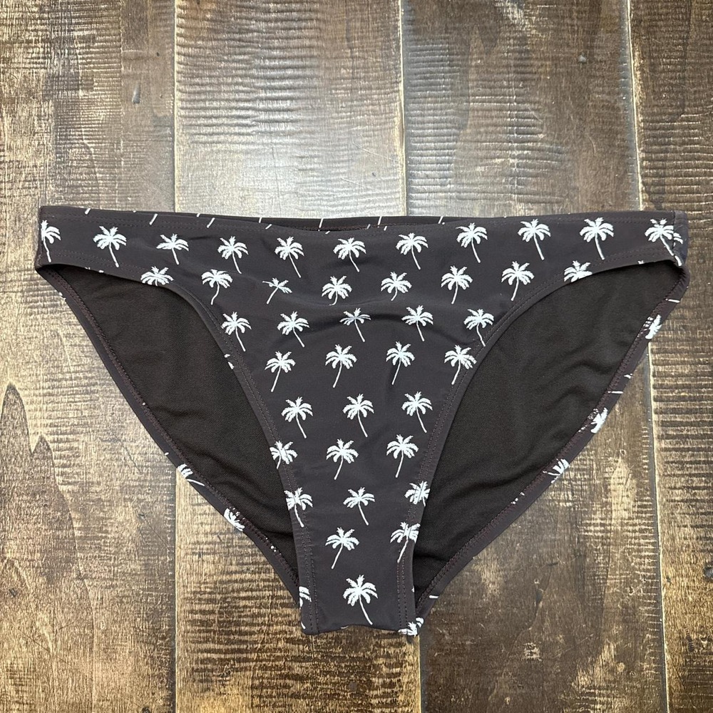 Cyn & Luca Brown & White Palm Tree Print Bikini Bottoms Medium Seat Coverage